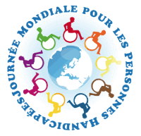 Logo de la confrence: chaises roulantes autour d'un globe