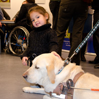 Foto: auch die Jngsten interessieren sich fr die Blindenfhrhunde