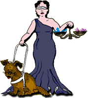 Description d'image: Justizia avec chien guide d'aveugles